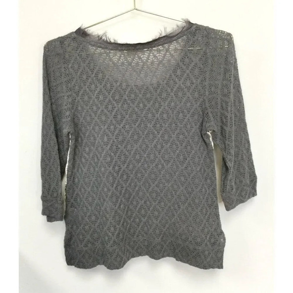 Meadow Rue Womens Gray Cream Knit Crochet Round Neck 3/4 Sleeve Top Size Medium - Picture 2 of 10
